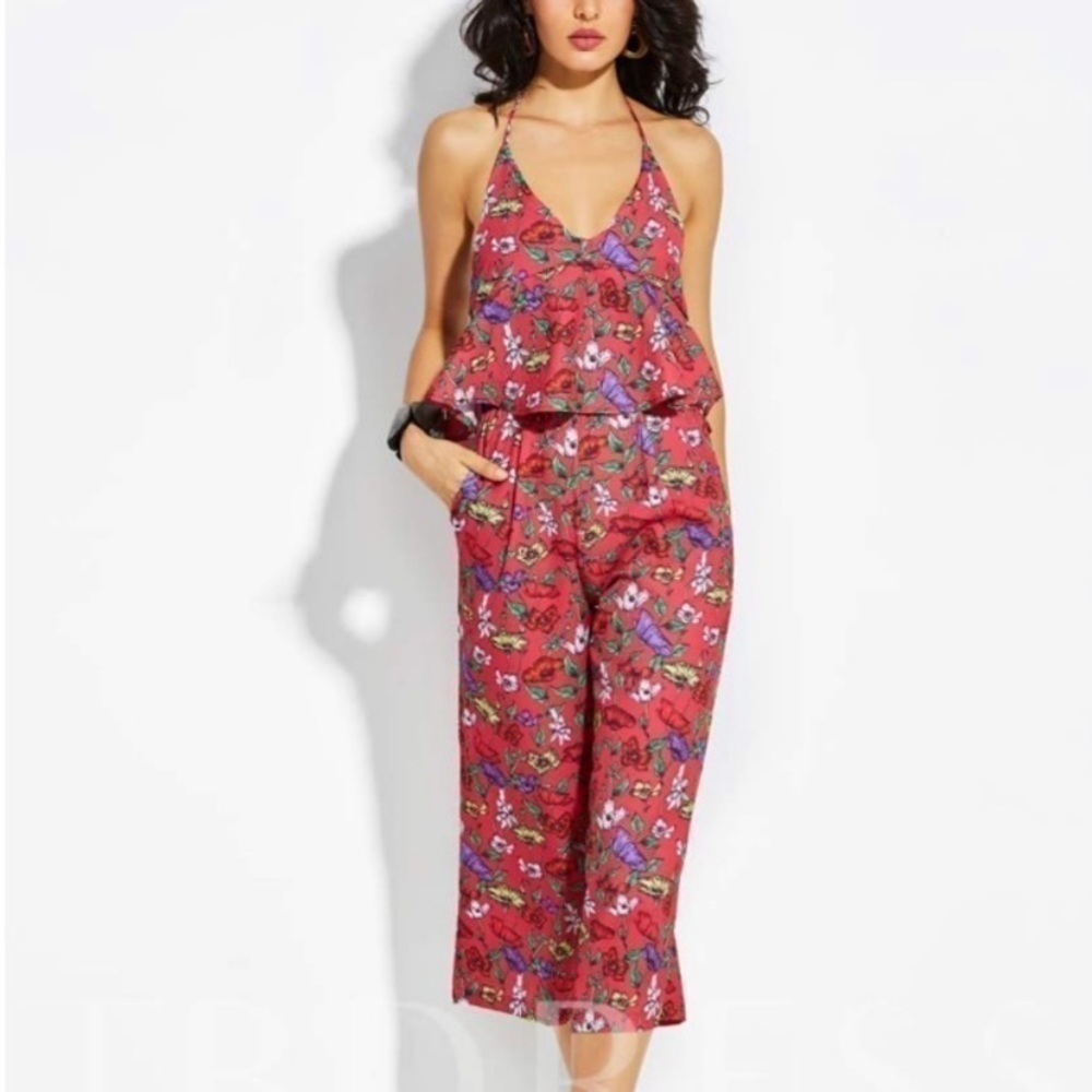 ZARA Collection jumpsuit tied around neck floral print bright colors Size S